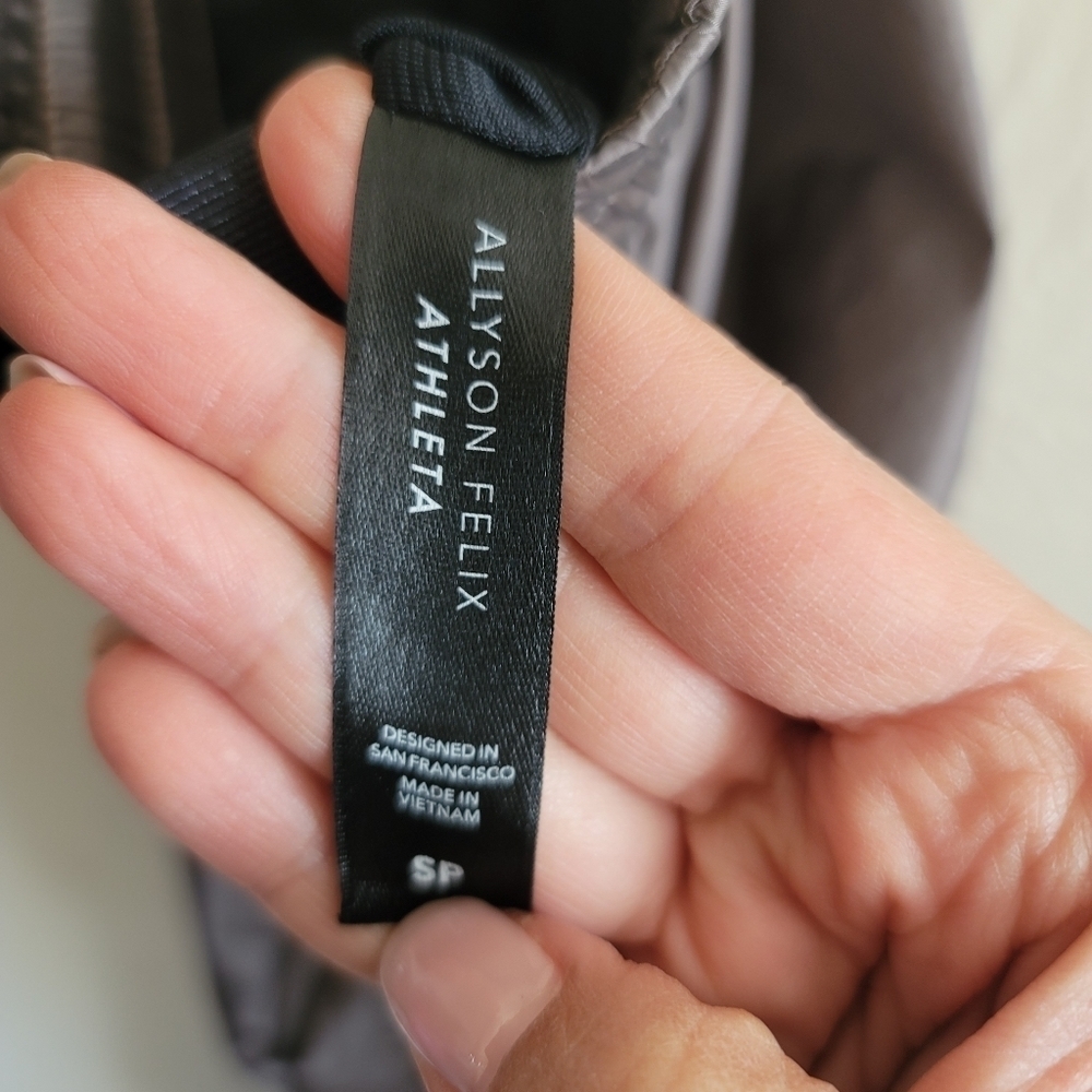ATHLETA x Allyson Felix, Legend Luxe Track Pant, Black/Dark Purple Grey, Size SP - Picture 13 of 16